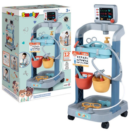Smoby - Chariot Médical Électronique - Chariot Docteur Enfant - Sons Lumieres - 12 Accessoires - Des 3 ans - Fabriqué en Fran