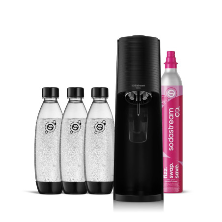 Sodastream Terra Machine à Eau Pétillante et Soda | Pack 3 Bouteilles 1L Compatible Lave-Vaisselle + 1 Recharge de Gaz 60L à Cli