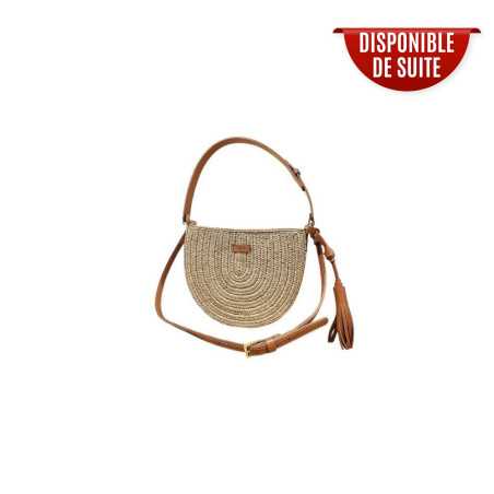 Sac bandoulière demi-rond avec pompom cuir PM