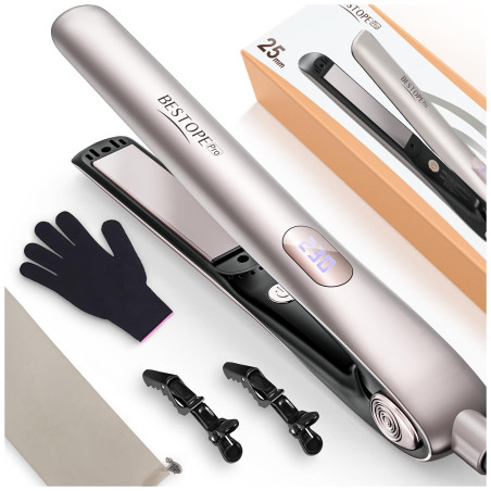 Lisseur cheveux BESTOPE PRO - Chaffage rapide en 15s - Double tension - Câble rotatif à 360° - 5 Températures réglable
