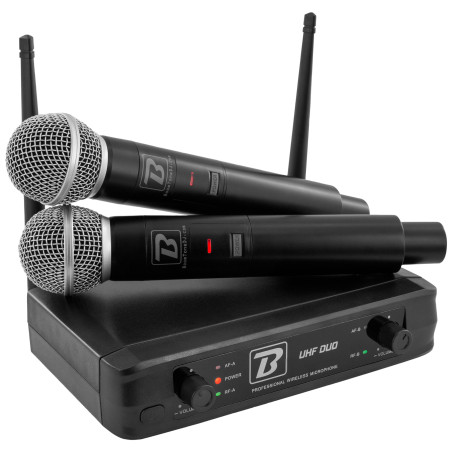 Microphone sans fil BoomToneDJ UHF Duo - Système micros sans fil UHF - 2 Microphones - Double canal - Noir