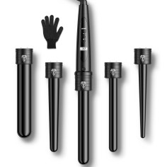 Fer à boucler ELEHOT - 5 en 1 avec écran LCD - Embouts interchangeable + Gant - Noir