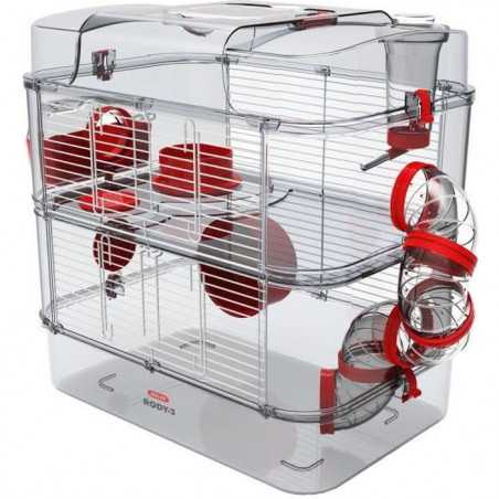 ZOLUX Cage sur 2 étages Rody3 duo pour hamsters, souris et gerbilles - L 41 x p 27 x h 40,5 cm - Grenadine