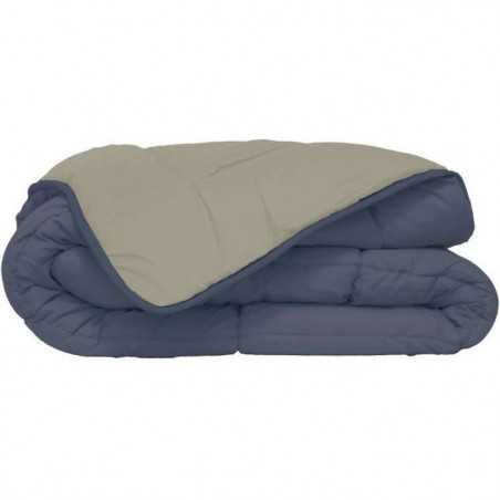 CALGARY - Couette Chaude Microfibre 400gr/m² - Pétrole et Mastic - 140 x 200 cm