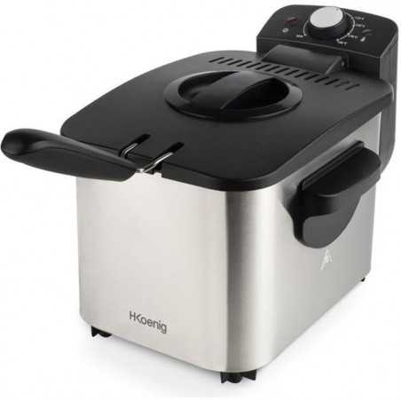 HKoeNIG DFX500 - Friteuse éléctrique - 3 L - 2200W - Température réglable - Corps en acier inoxydable - Panier amovible