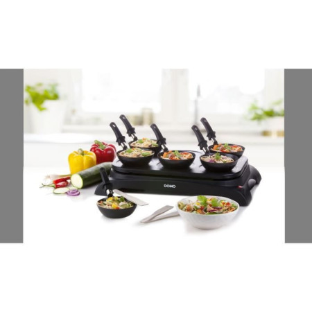 Set Gourmet Crêpes Et Wok Domo DO8710W 1000W - Pour 6 Personnes - Revêtement Antiadhésif
