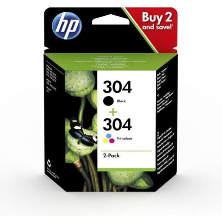 HP 304 Pack de 2 cartouches d'encre noire et trois couleurs authentiques (3JB05AE) po