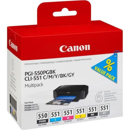 CANON Pack de 5 cartouches d'encre PGI-550 / CLI-551 Noir/Cyan/Magenta/Jaune/Gris