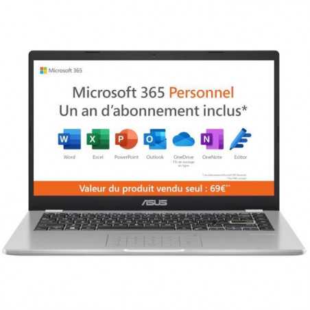 PC Portable ASUS VivoBook 14 E410 | 14'' HD - Intel Pentium Silver N5030 - RAM 4Go - 128Go eMMC - Win 11 & Microsoft 365