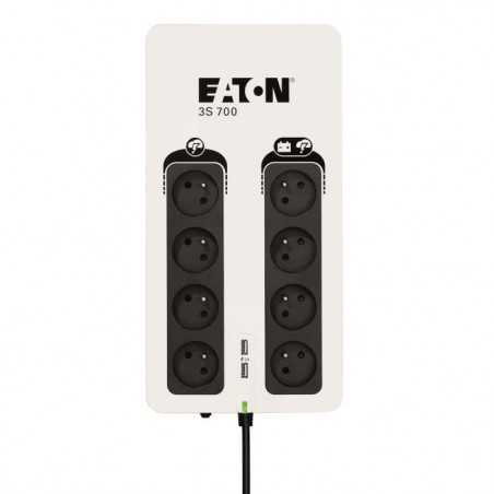Onduleur/Multiprise/Parafoudre - EATON 3S 700 FR - Off-line UPS - 3S700F - 700VA (8 prises françaises + 2 ports de charge USB)